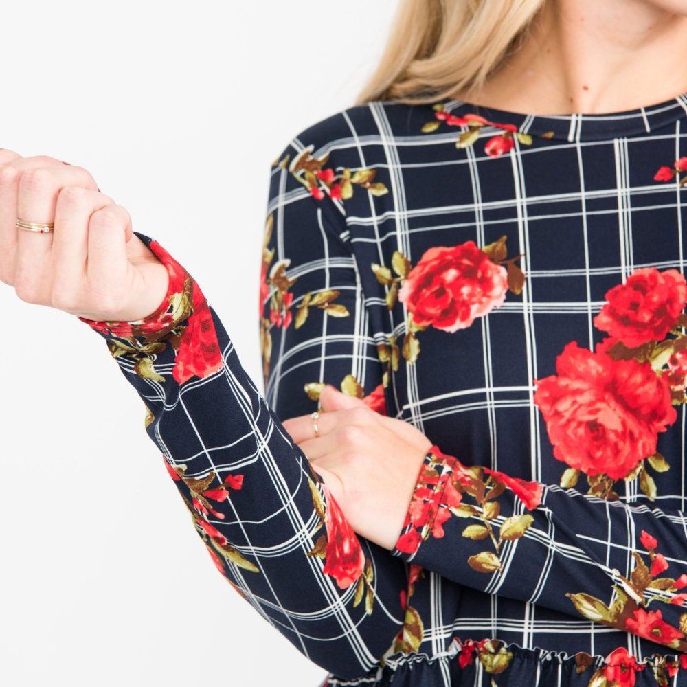 Agnes & Dora Relaxed Ruffle Long Sleeve Navy Grid - Picture 2 of 2